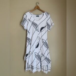 Cherishh Cotton Blend White Black Fish Print Dress M made Italy European Summer